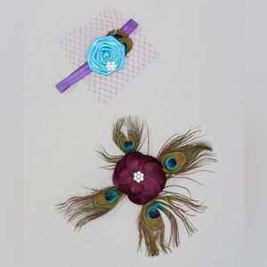 Peacock Feather Hair Clip Set - Blue and Purple